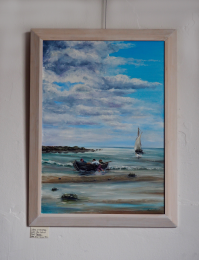 Oil painting Boat and sailboat